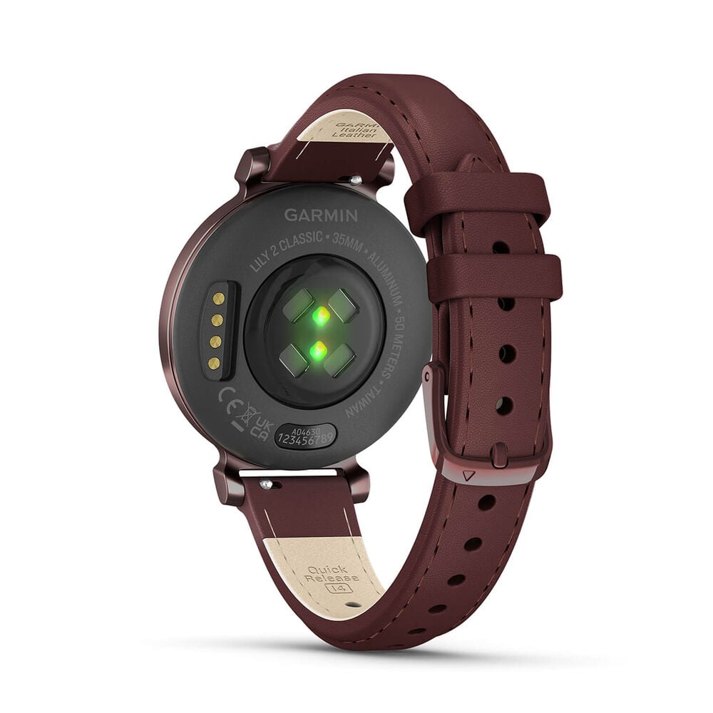 Garmin Lily® 2 Classic Dark Bronze Bezel Mulberry Leather Strap Watch image number 4