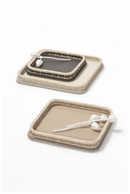 Pigment France, Orsay leather & rattan trays, Square tray, large