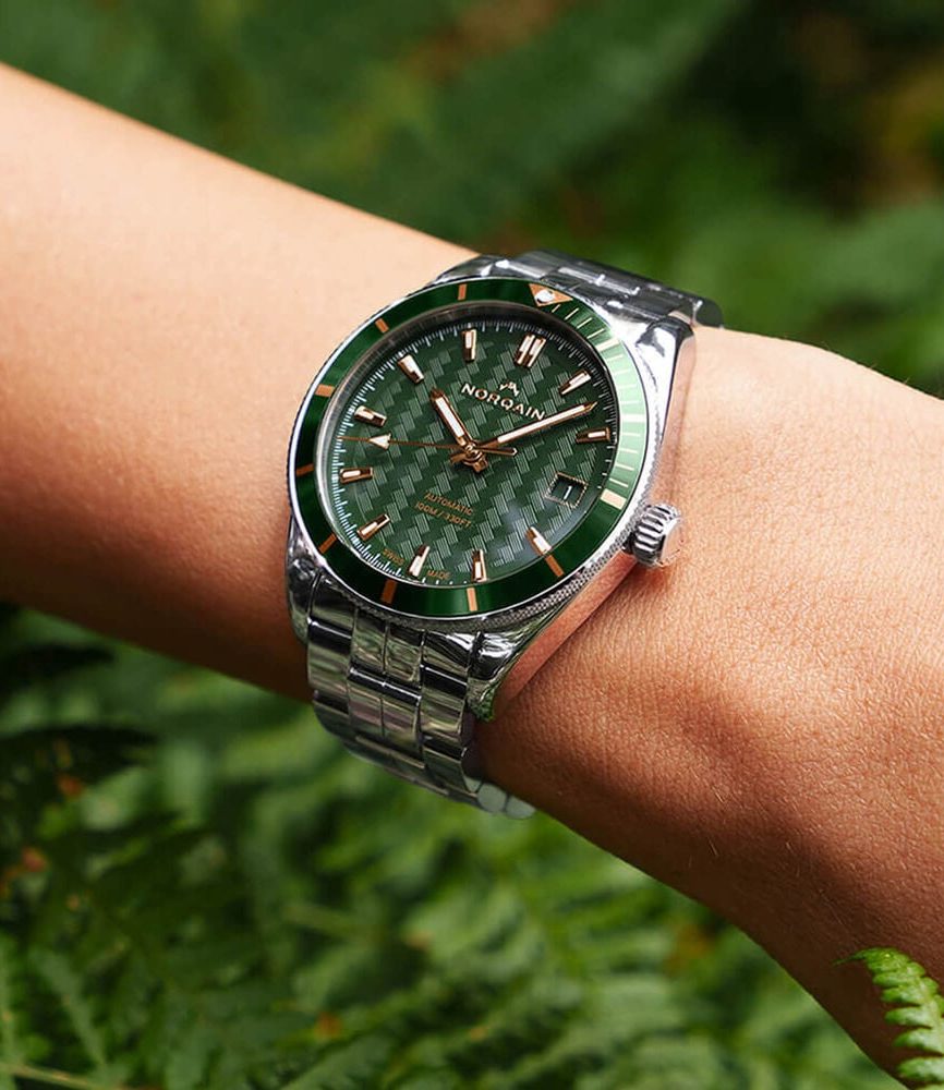 NORQAIN Adventure Sport Automatic 37mm Green Pattern Dial Stainless Steel Bracelet Watch image number 1