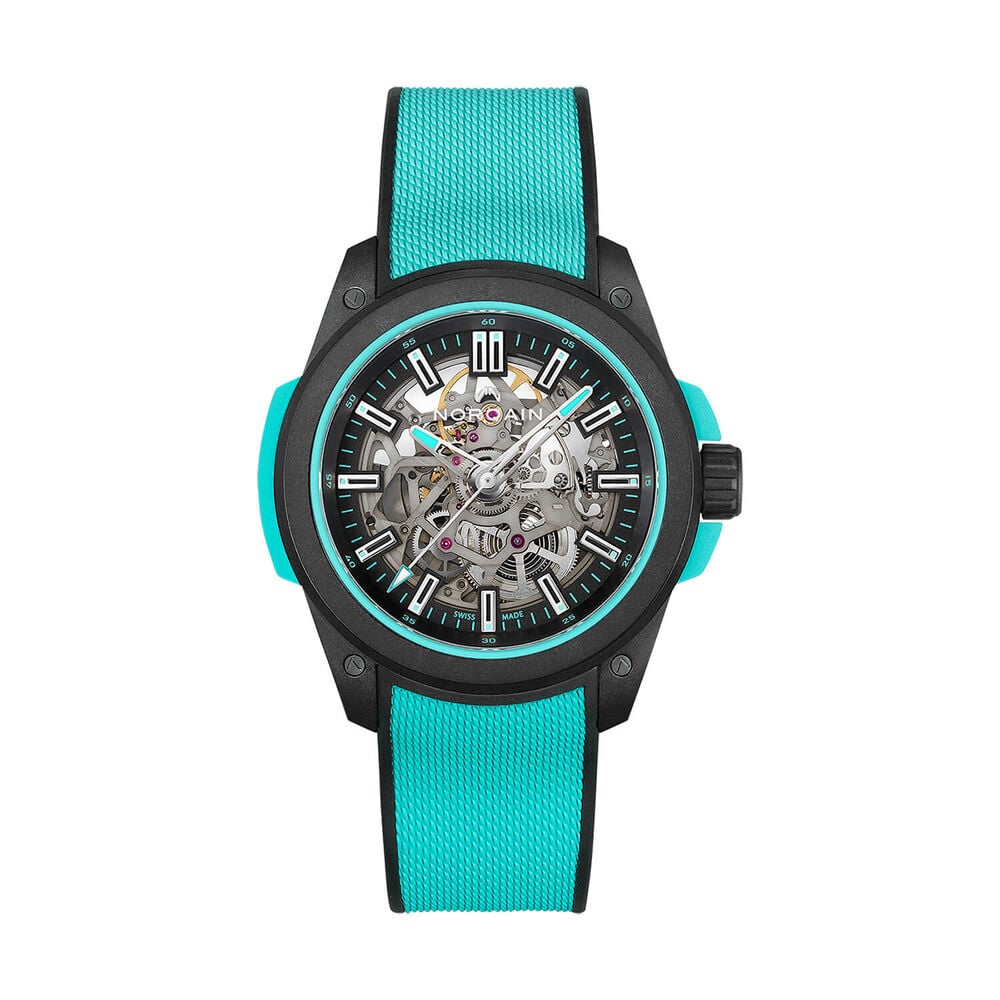 NORQAIN Wild ONE Skeleton 42mm Dial Turquoise Rubber Strap Watch image number 0