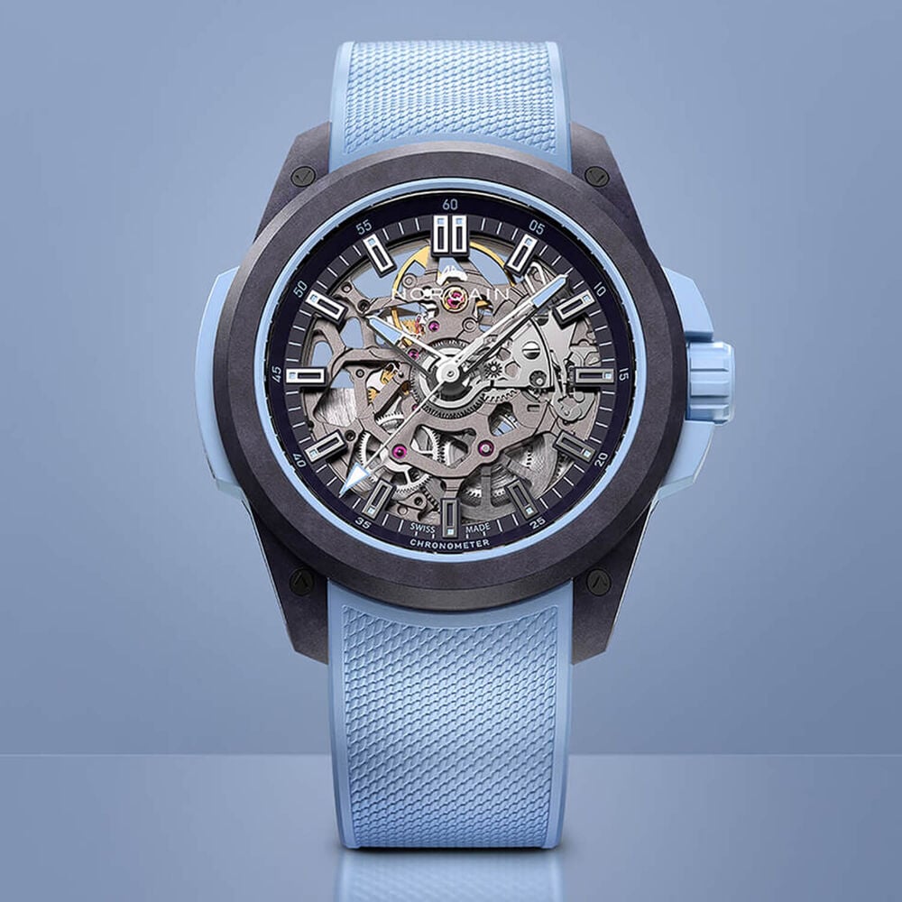 NORQAIN Wild ONE Skeleton 39mm Purple Dial Ice Blue Rubber Strap Watch image number 1