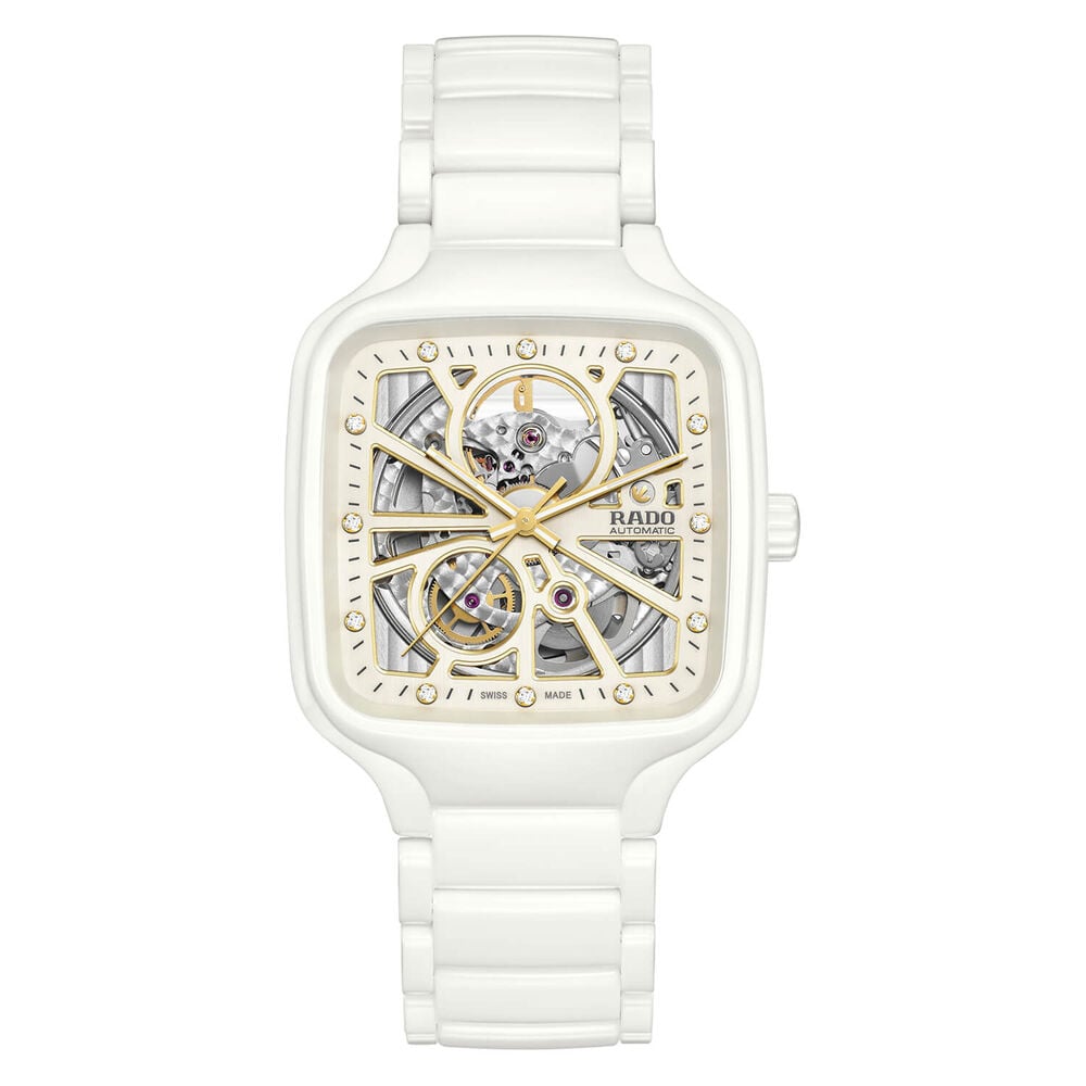 Rado True Square Automatic Open Heart 38mm Skeleton Dial White Ceramic Bracelet Watch image number 0