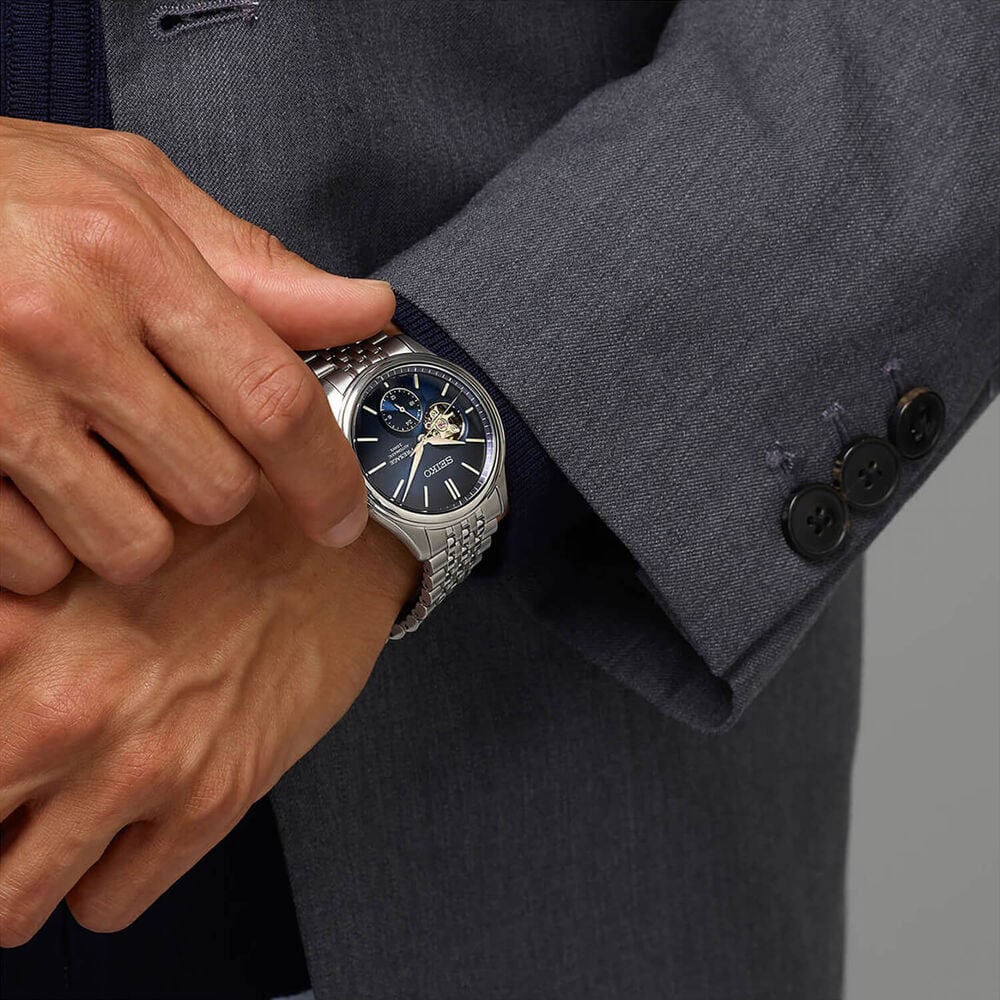 Seiko Presage Classic Open Heart 'Ai-iro' Japan Blue 40mm Dial Steel Bracelet Watch image number 5