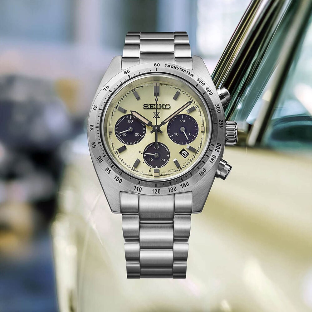Seiko Prospex Speedtimer ‘Motoring’ European Exclusive 39mm Ivory Dial Steel Bracelet Watch image number 6